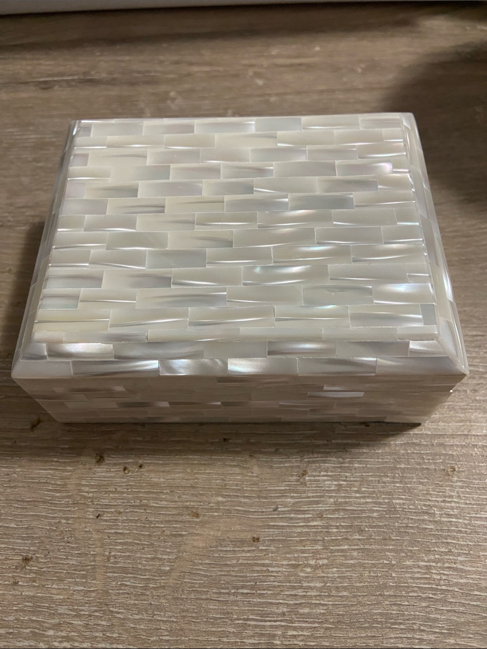 Vintage Mother of Pearl Mosaic Small Jewelry Box - Iridescent White